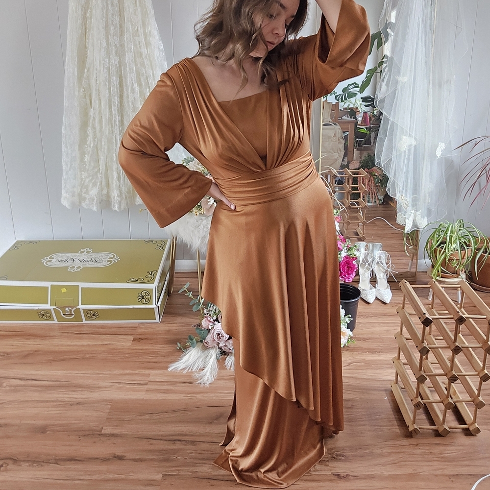 Claralura Vintage Burnt Orange Maxi Dress